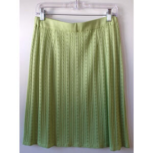 Misook Skirt‎ XL Lime Green Eyelet Pull On Stretch Pleated Retro Cable Knit Vtg